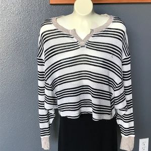 BCBG Crop Sweater with Black and White Stripes.